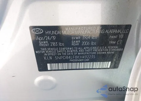 2019 Hyundai Elantra Value Edition from USA, damaged, VIN 5NPD84LF8KH492235